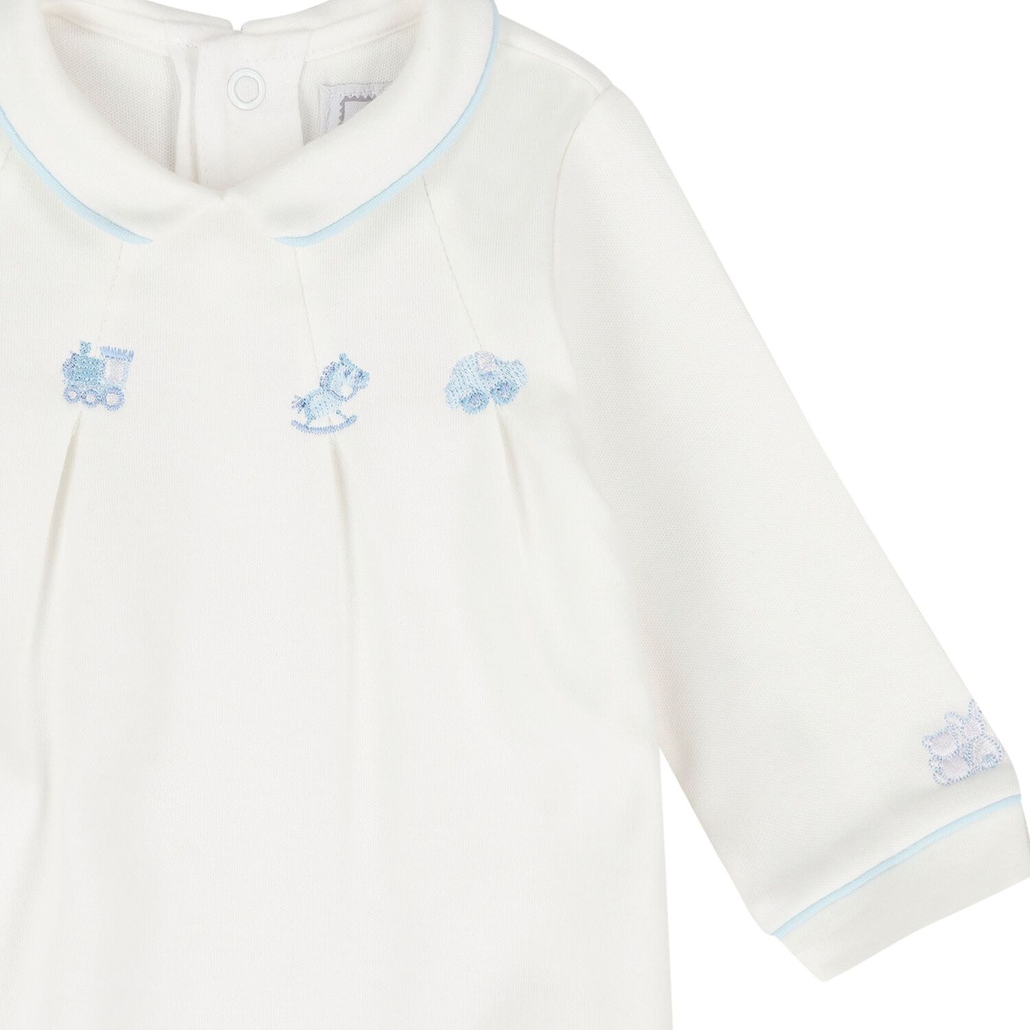 Baby Boys Blue & Ivory Flower Babygrows ( 2-Pack ), 1, hi-res