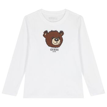 Boys White Teddy Bear Long Sleeve Top