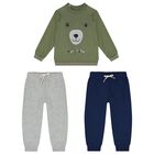 Younger Boys Green, Blue & Grey 3-Piece Tracksuit, 1, hi-res