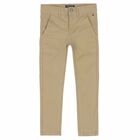 Boys Beige Logo Chinos, 1, hi-res