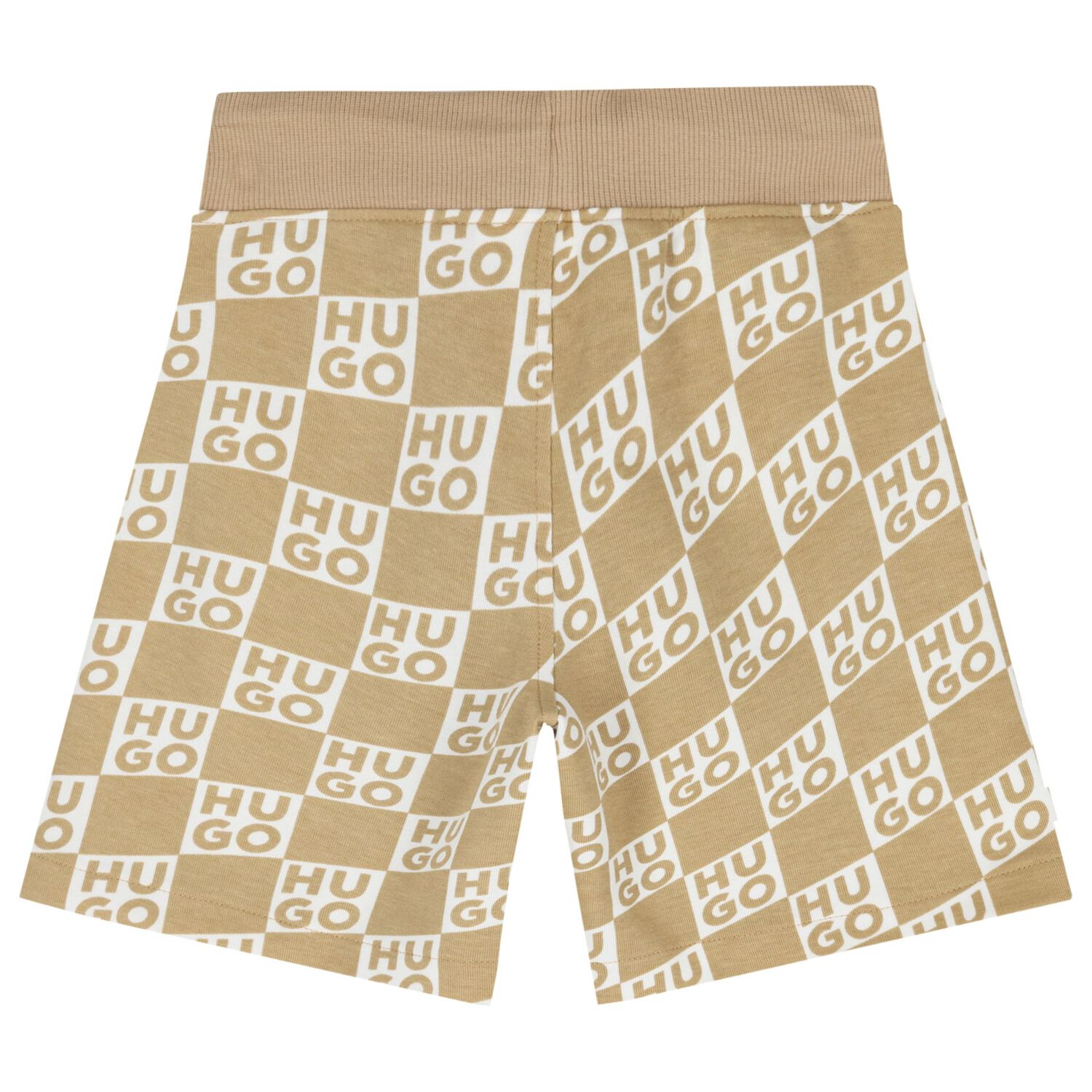 Boys Beige & White Check Logo Shorts, 1, hi-res