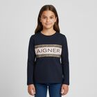 Girls Navy Logo Long Sleeve Top, 2, hi-res