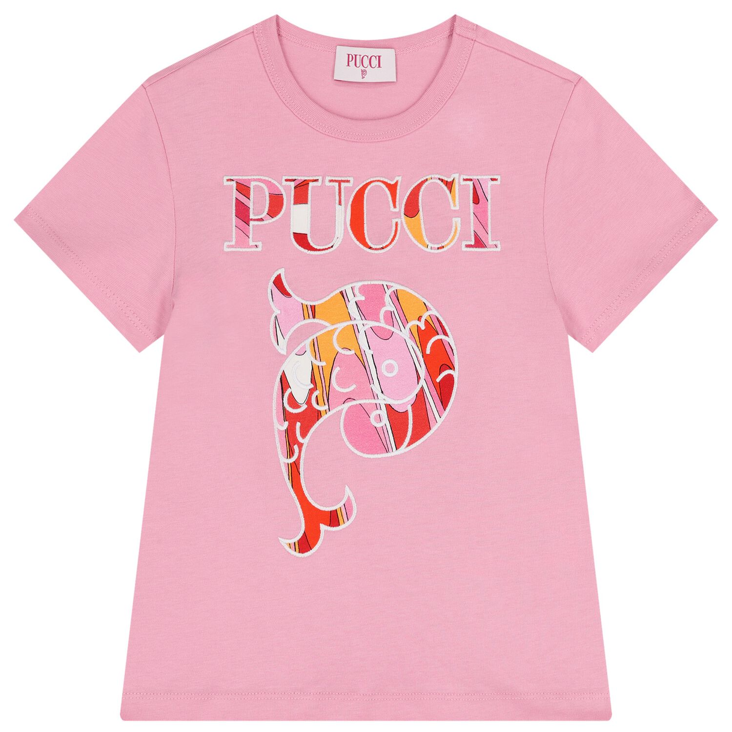 Girls Pink Embroidered Logo T-Shirt, 3, hi-res