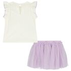 Younger Girls Ivory & Lilac Skirt Set, 2, hi-res