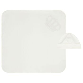 Baby Boys Ivory Crown Blanket & Hat Set