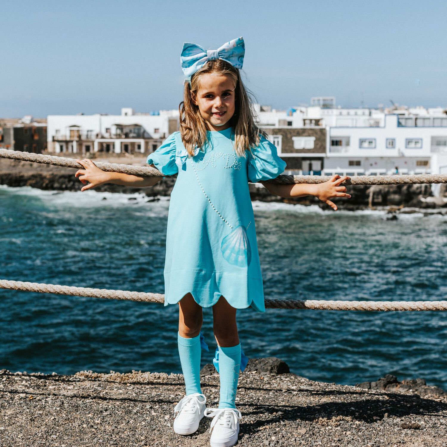 GIrls Blue Logo Bag Dress, 1, hi-res