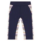 Younger Boys Navy Blue Zigzag Pants, 1, hi-res