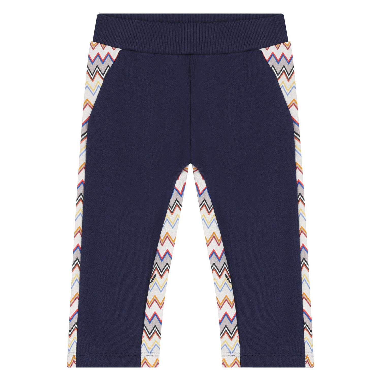 Younger Boys Navy Blue Zigzag Pants, 1, hi-res