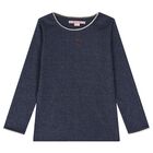 Girls Navy Blue Cherry Long Sleeve top, 1, hi-res