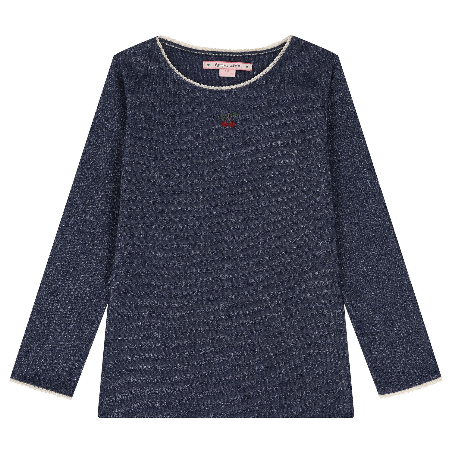 Girls Navy Blue Cherry Long Sleeve top, 1, hi-res