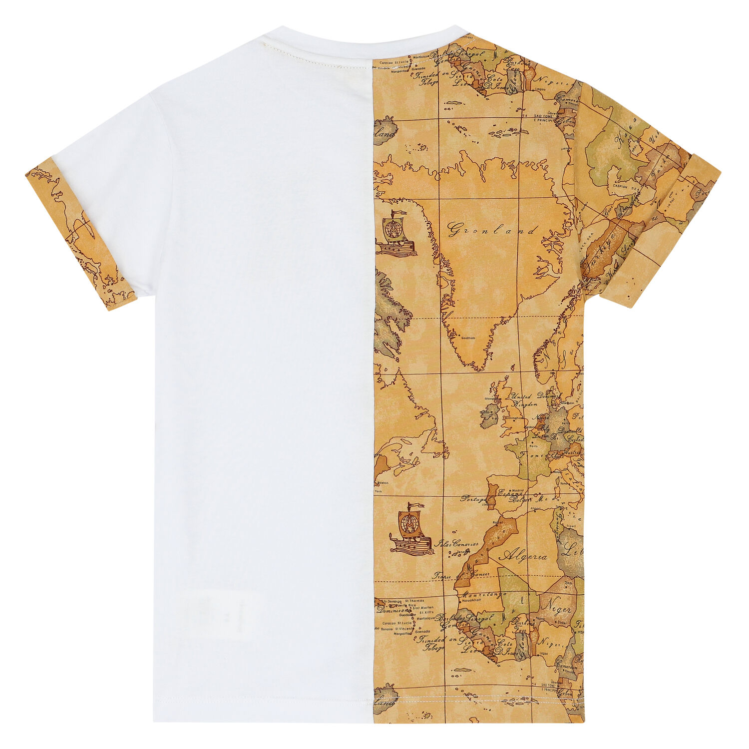 Boys White & Beige Geo T-Shirt, 2, hi-res