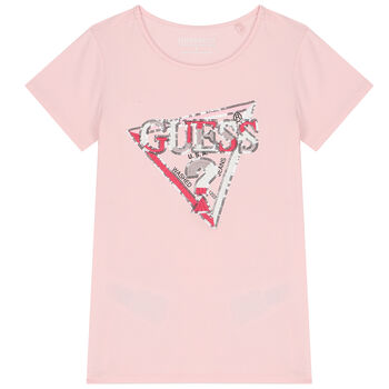 Girls Pink Embellished Logo T-Shirt