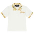 Younger Boys Ivory Barocco Polo Shirt, 1, hi-res