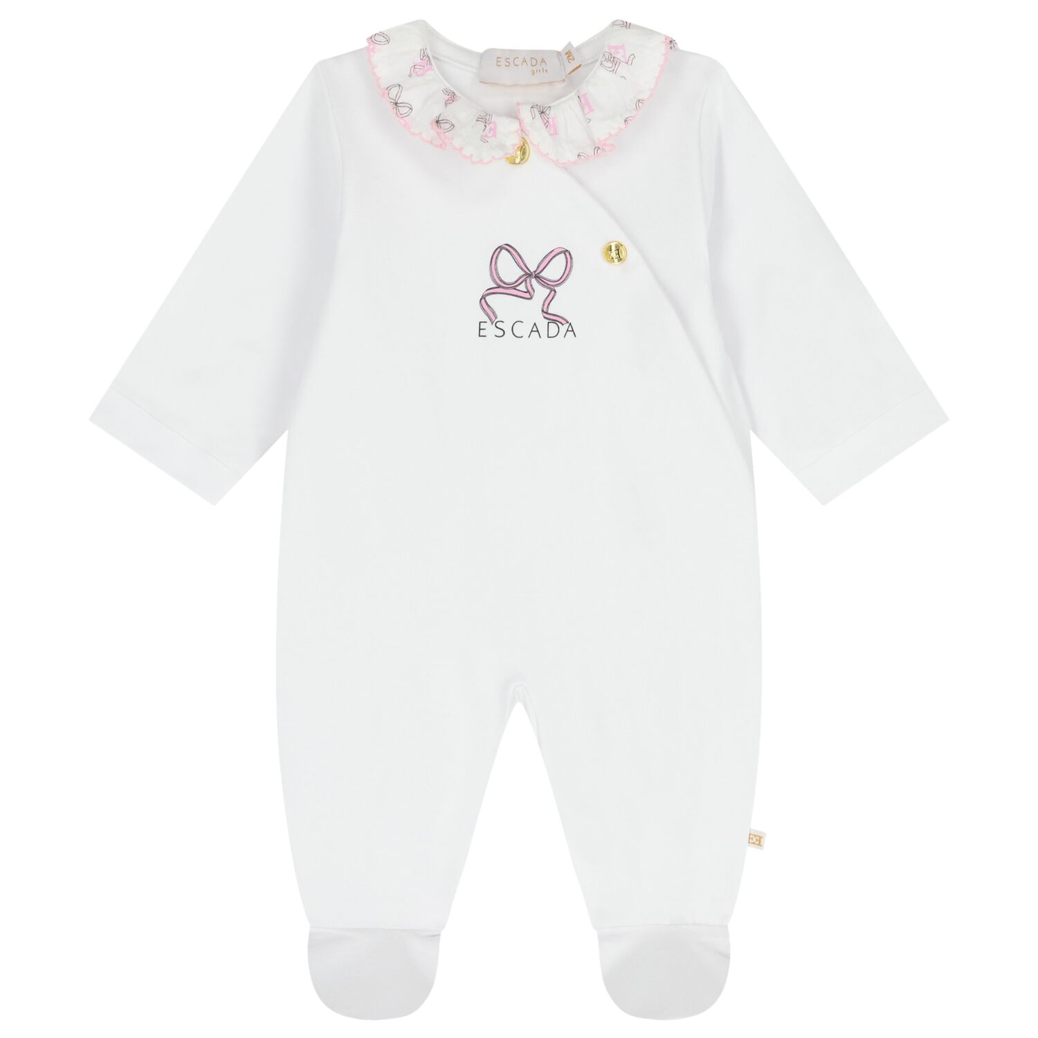 Baby Girls White Bow Logo Babygrow, 1, hi-res
