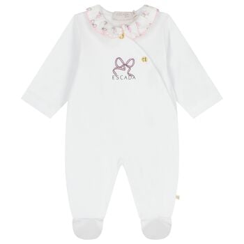 Baby Girls White Bow Logo Babygrow