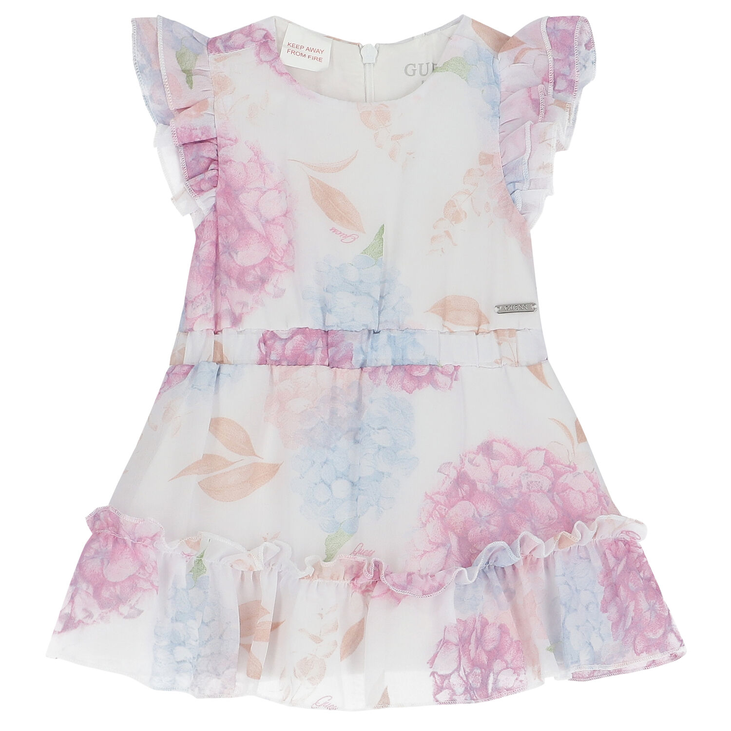 Girls White Floral Dress, 1, hi-res