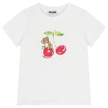 Girls White Teddy Bear T-Shirt