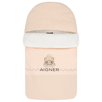 Baby Girls Pink & Beige Teddy Bear Logo Nest