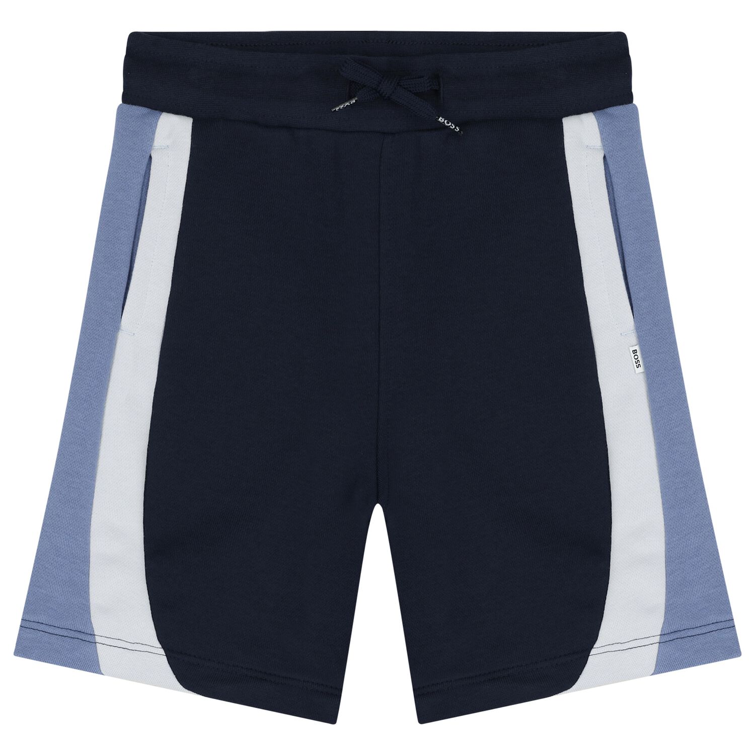 Boys Navy Blue Striped Shorts, 1, hi-res