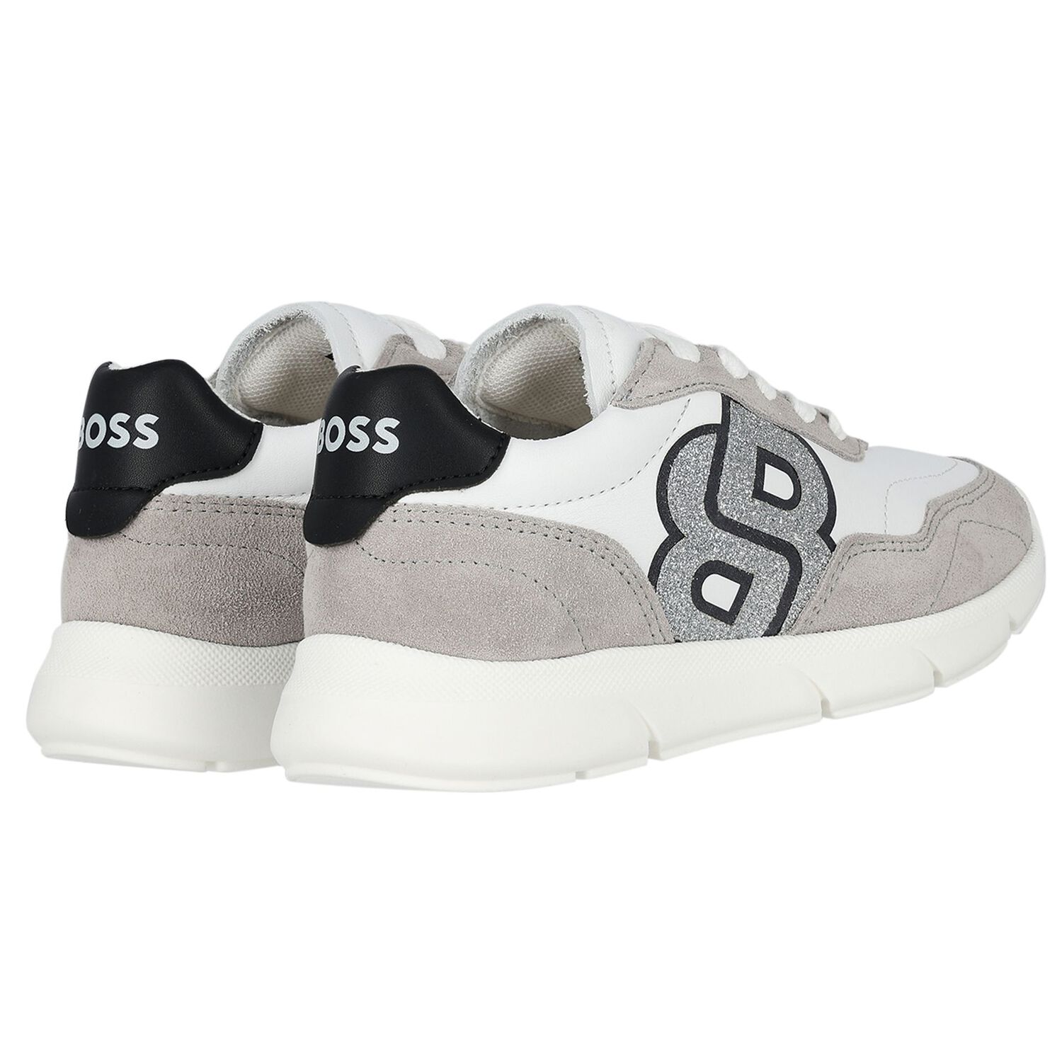 Girls White & Silver Logo Trainers, 1, hi-res image number null