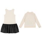Girls Beige & Black Heart Dress Set, 1, hi-res