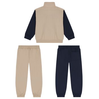 Boys Beige & Navy Blue Printed Tracksuit Set ( 3 Piece )