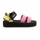 Girls Pink & Yellow Logo Sandals, 1, hi-res