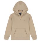 Boys Beige Logo Hooded Top, 1, hi-res