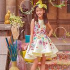 Girls Yellow Floral Satin Dress, 1, hi-res