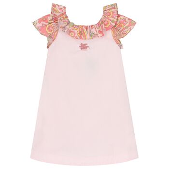 Girls Pink Ruffle Paisley Dress