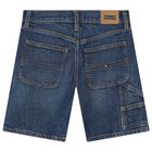 Boys Blue Logo Denim Shorts, 1, hi-res