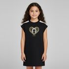 Girls Black Logo Heart Dress, 2, hi-res