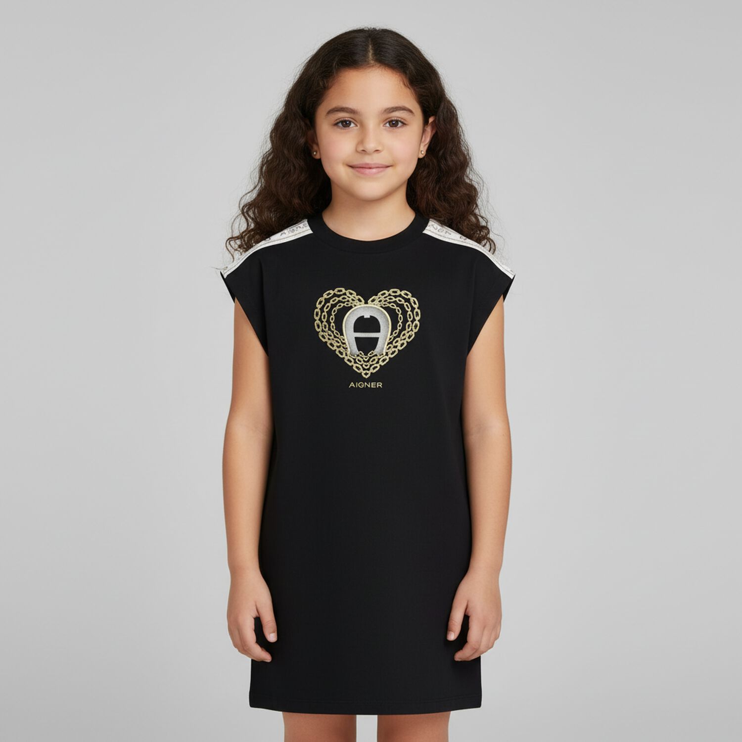 Girls Black Logo Heart Dress, 2, hi-res image number null