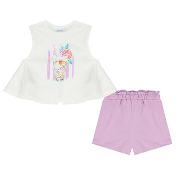 Girls White & Purple Shorts Set