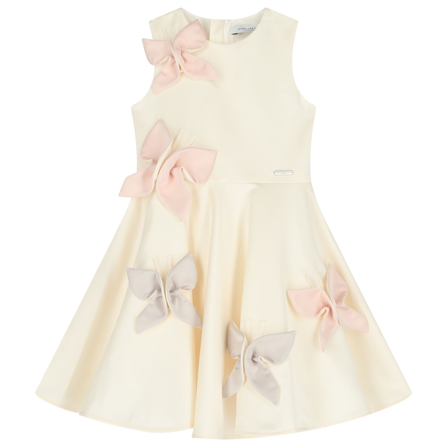 Girls Ivory Butterfly Satin Dress, 1, hi-res