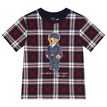 Boys Red & Navy Blue Logo Tartan T-Shirt