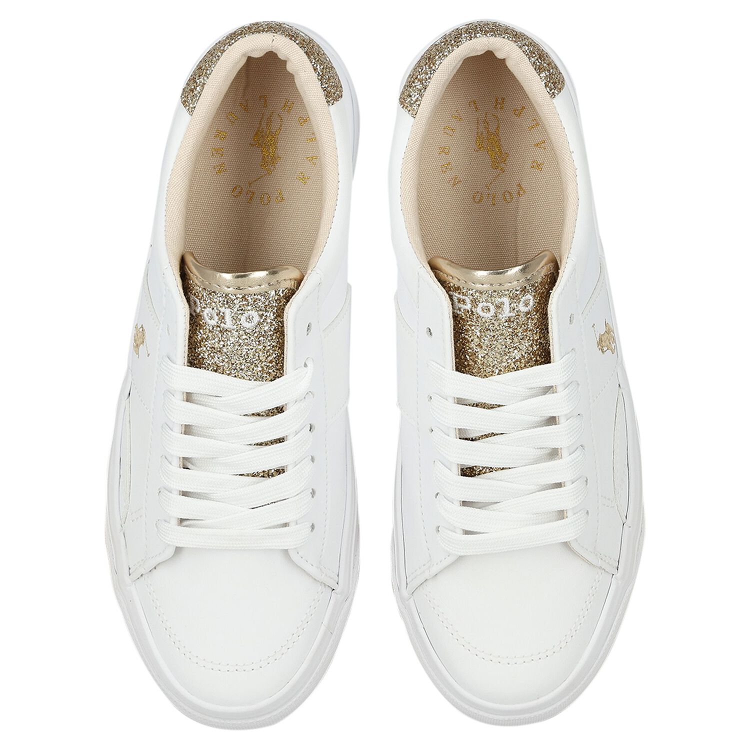 Girls White & Gold Logo Trainers, 1, hi-res