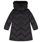 Girls Black Zig Zag Quilted Puffer Coat, 1, hi-res