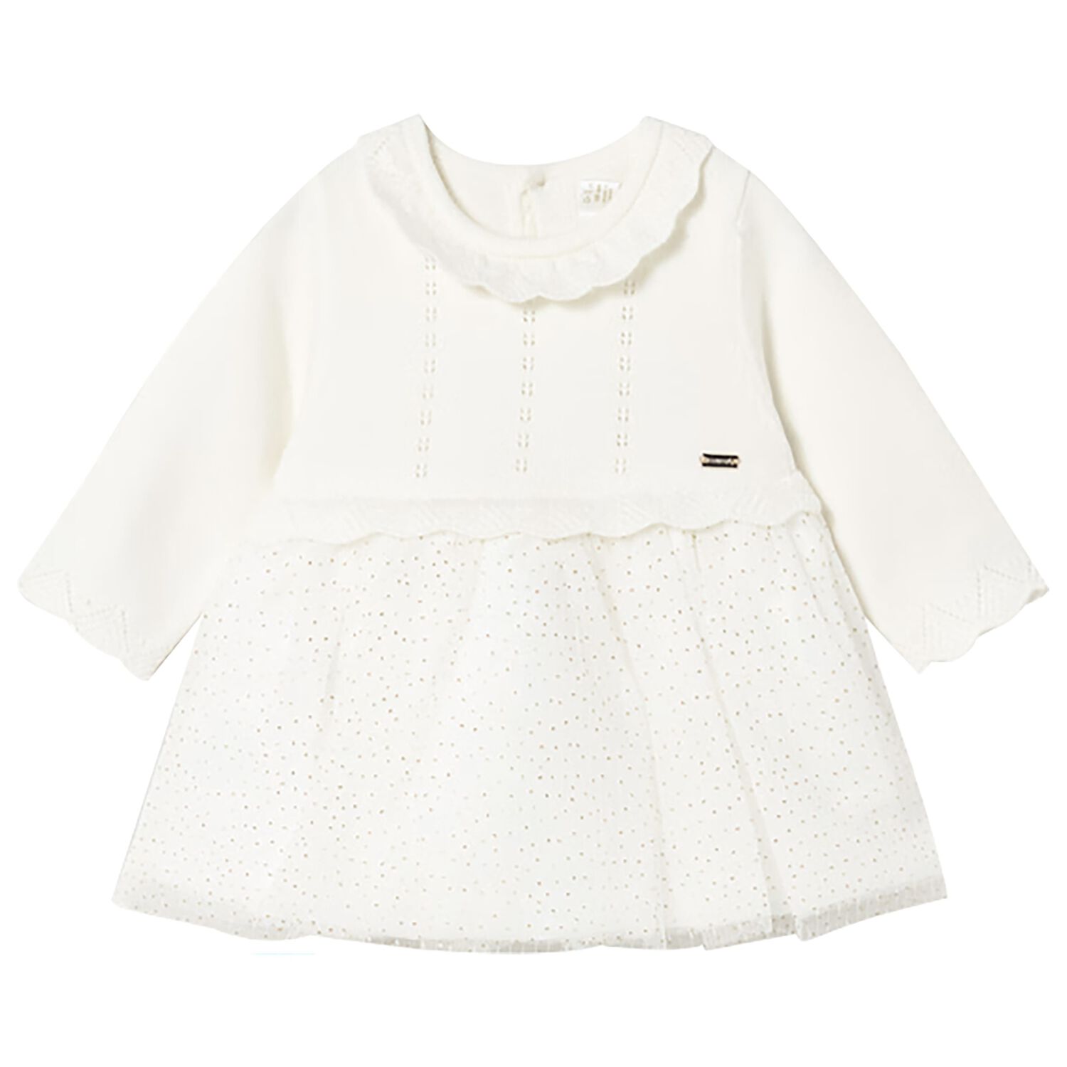 Baby Girls Ivory Knitted & Tulle Dress, 1, hi-res