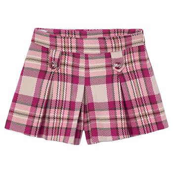 Girls Pink & Beige Plaid Shorts