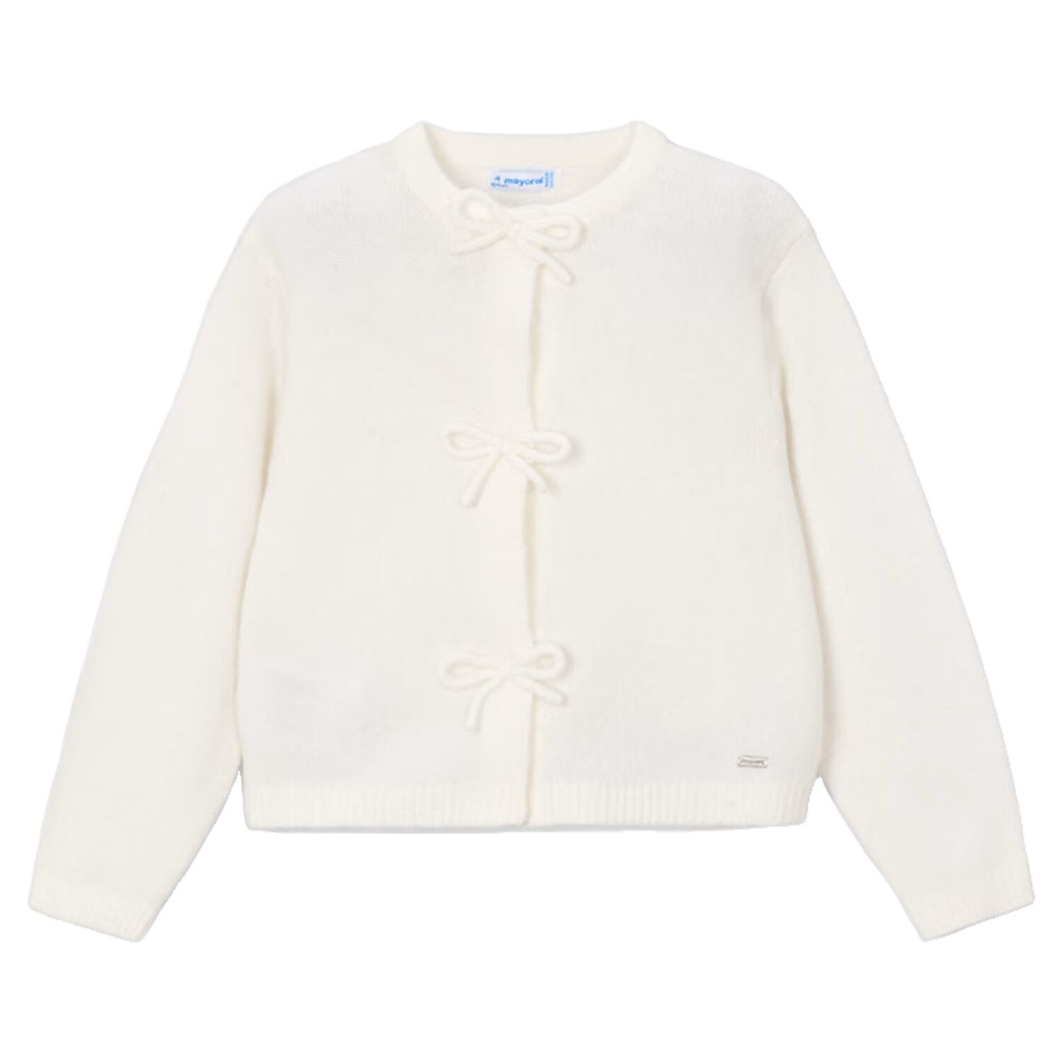 Girls Ivory Bow Knitted Cardigan, 4, hi-res