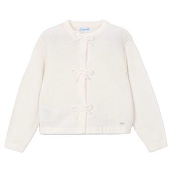 Girls Ivory Bow Knitted Cardigan