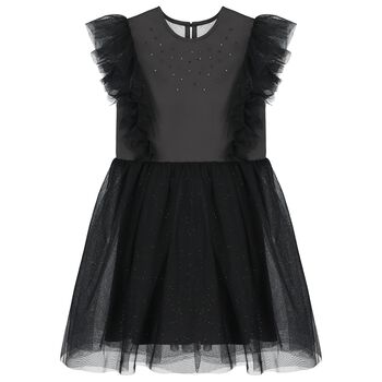 Girls Black Satin & Tulle Dress