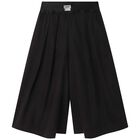 Girls Black Logo Wide Leg Trousers, 1, hi-res