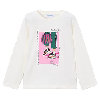 Girls Ivory Printed Long Sleeve Top
