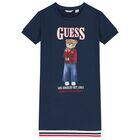 Girls Navy Blue Teddy Bear Logo Dress, 2, hi-res
