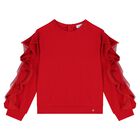 Girls Red Ruffled Sweatshirt, 1, hi-res
