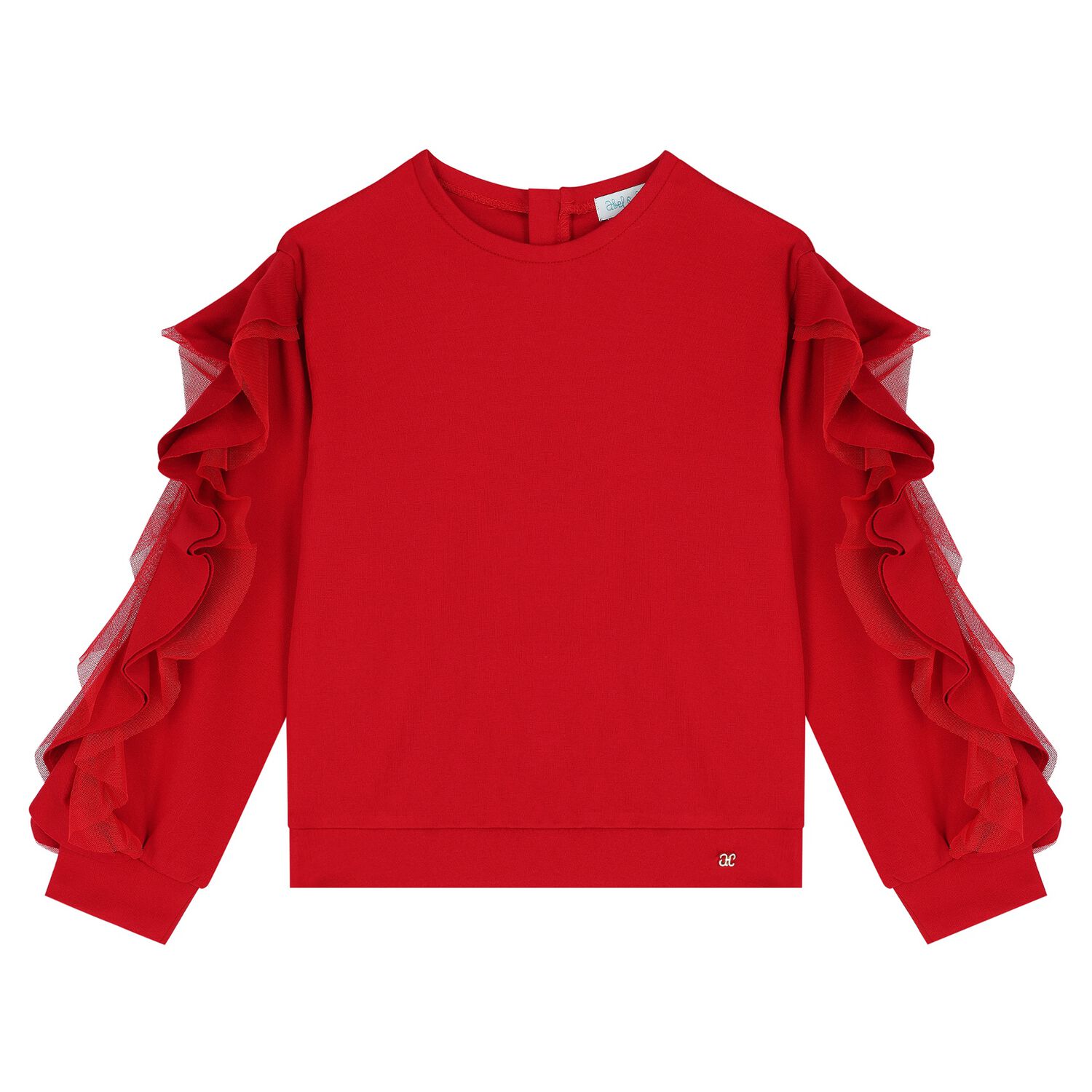 Girls Red Ruffled Sweatshirt, 1, hi-res
