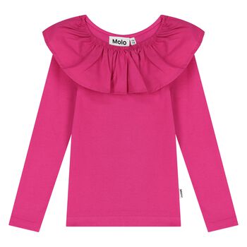 Girls Pink Ruffle Long Sleeve Top