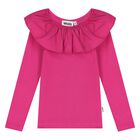Girls Pink Ruffle Long Sleeve Top, 2, hi-res